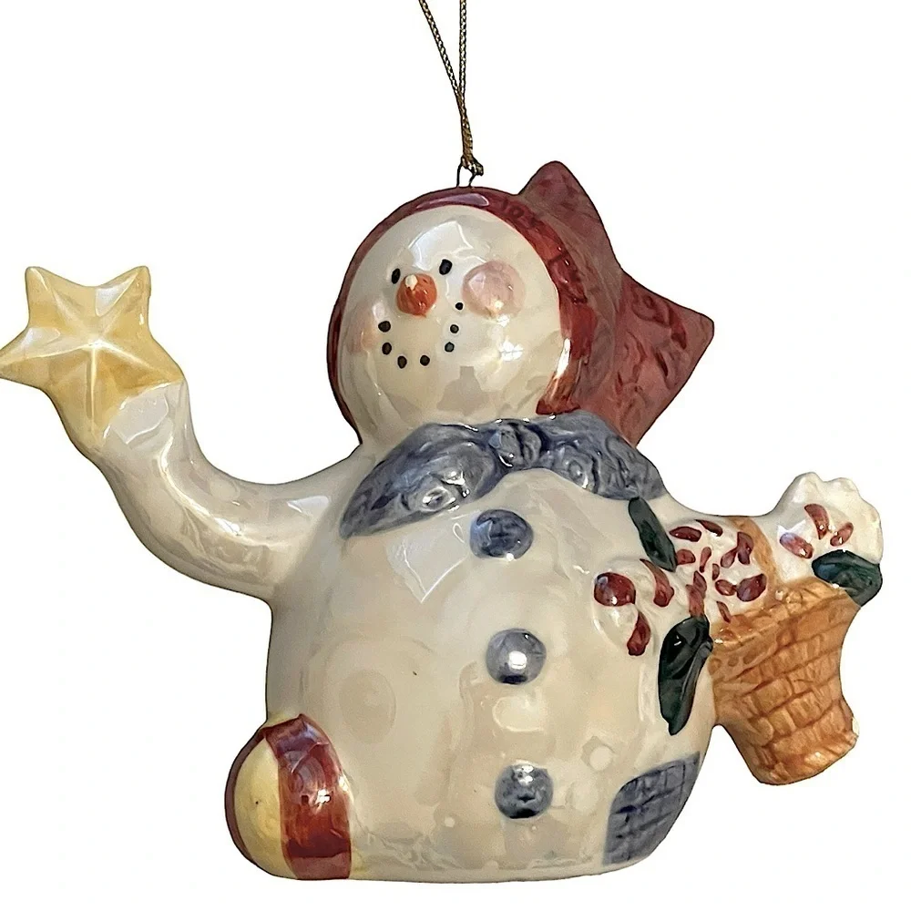 Set of 8 Vintage Pearlescent Ceramic Snowmen or Snow People Ornaments